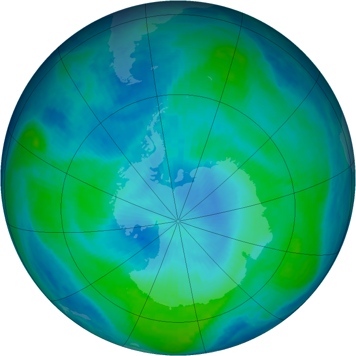 Antarctic ozone map for 15 February 1998
